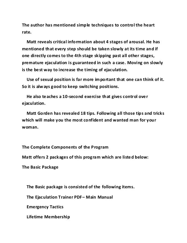 The Ejaculation Trainer By Matt Gorden Pdf